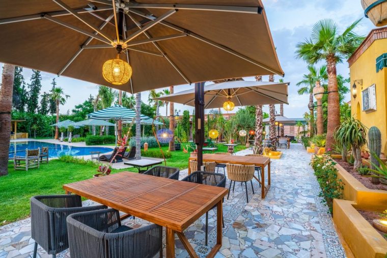 Breakfast served outdoors in the gardens