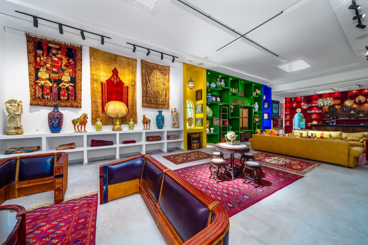 The private collection at Jnane Rihane: Berber carpets, ceramics and carved cabinets